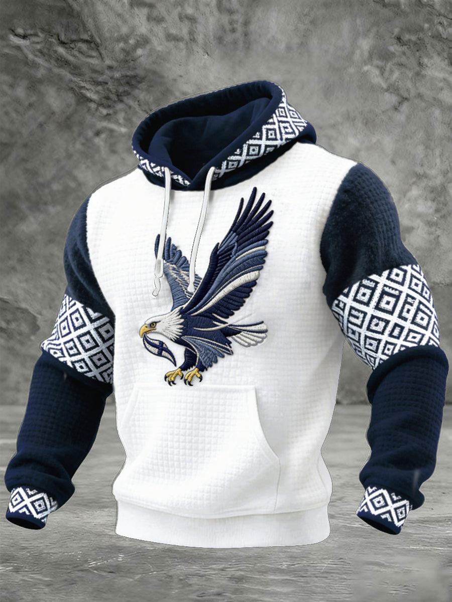 Mäns finska örnpatchwork Print Casual Hooded Sweatshirt