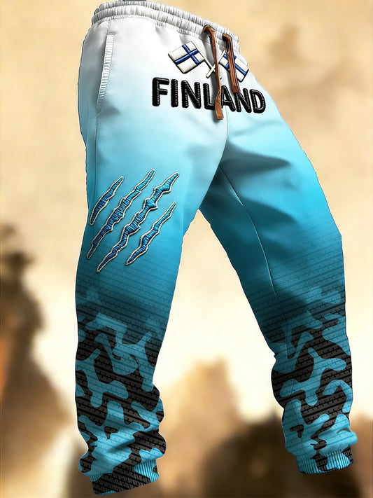 Menn Finland Gradient Graffiti Print Uformelle Sportsbukser