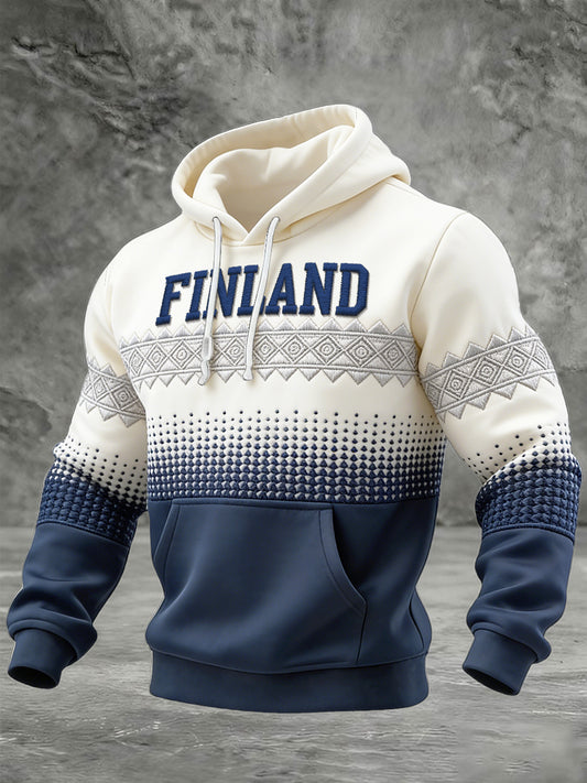 Mäns finsk text Skriv ut Casual Hooded Sweatshirt