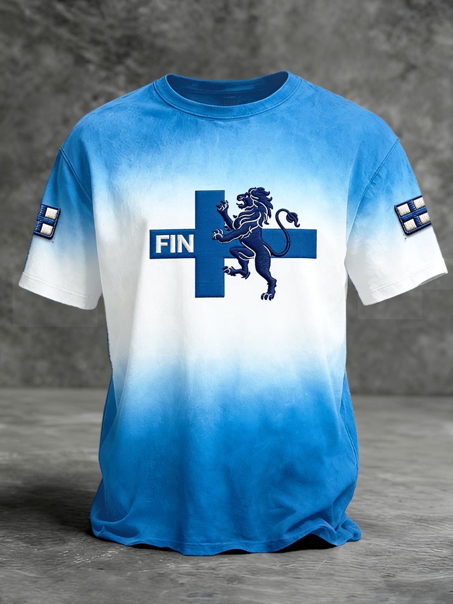 Mäns finska Flag Gradient Print Casual T-shirt