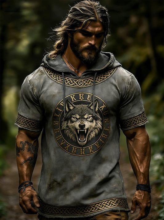 Herrehettegenser med korte ermer og vikingtema