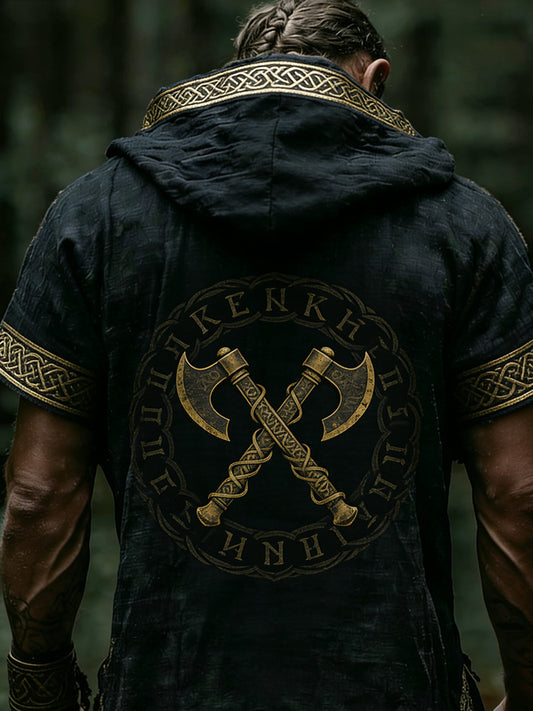 Herrehettegenser med korte ermer og vikingtema