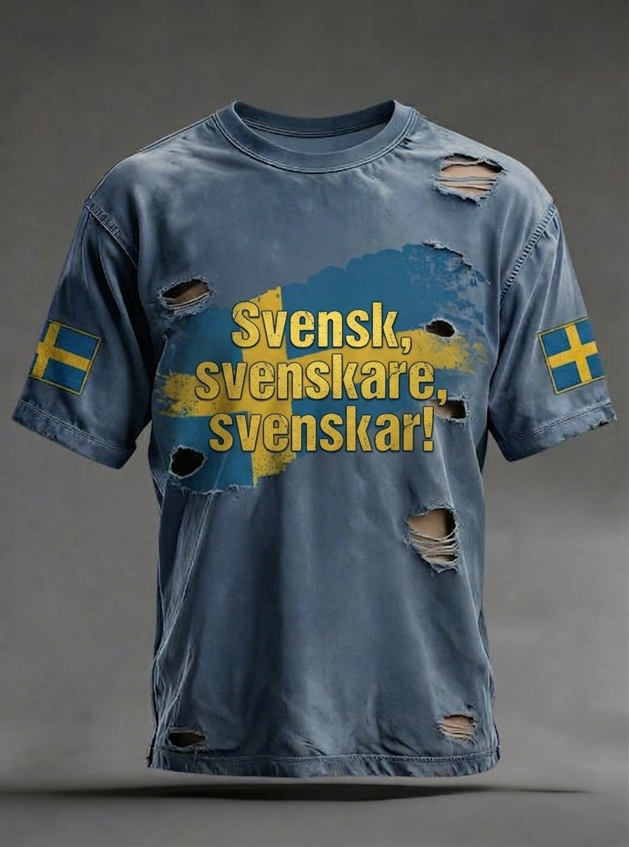 Herrretro vikingasvensk flaggmärke avslappnad t-shirt med korta ärmarna