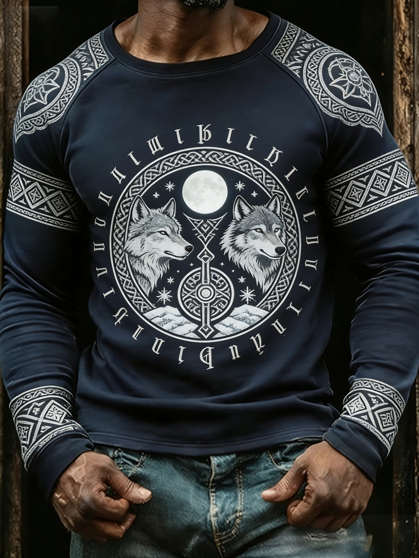 Herrtröja med lång ärm och vikingatema