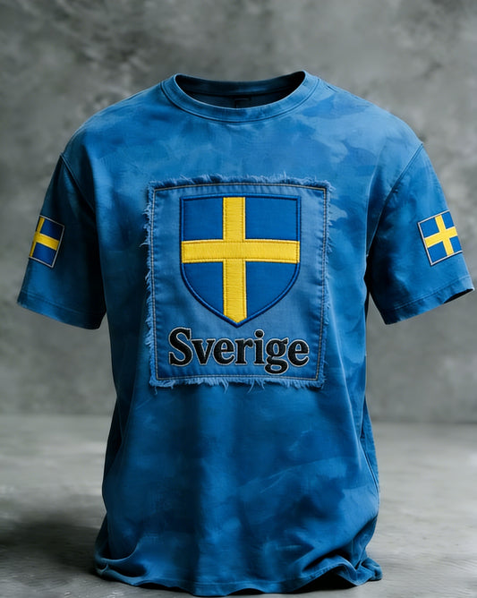 Retro Viking svensk flaggemerke avslappet t-skjorte med korte ermer