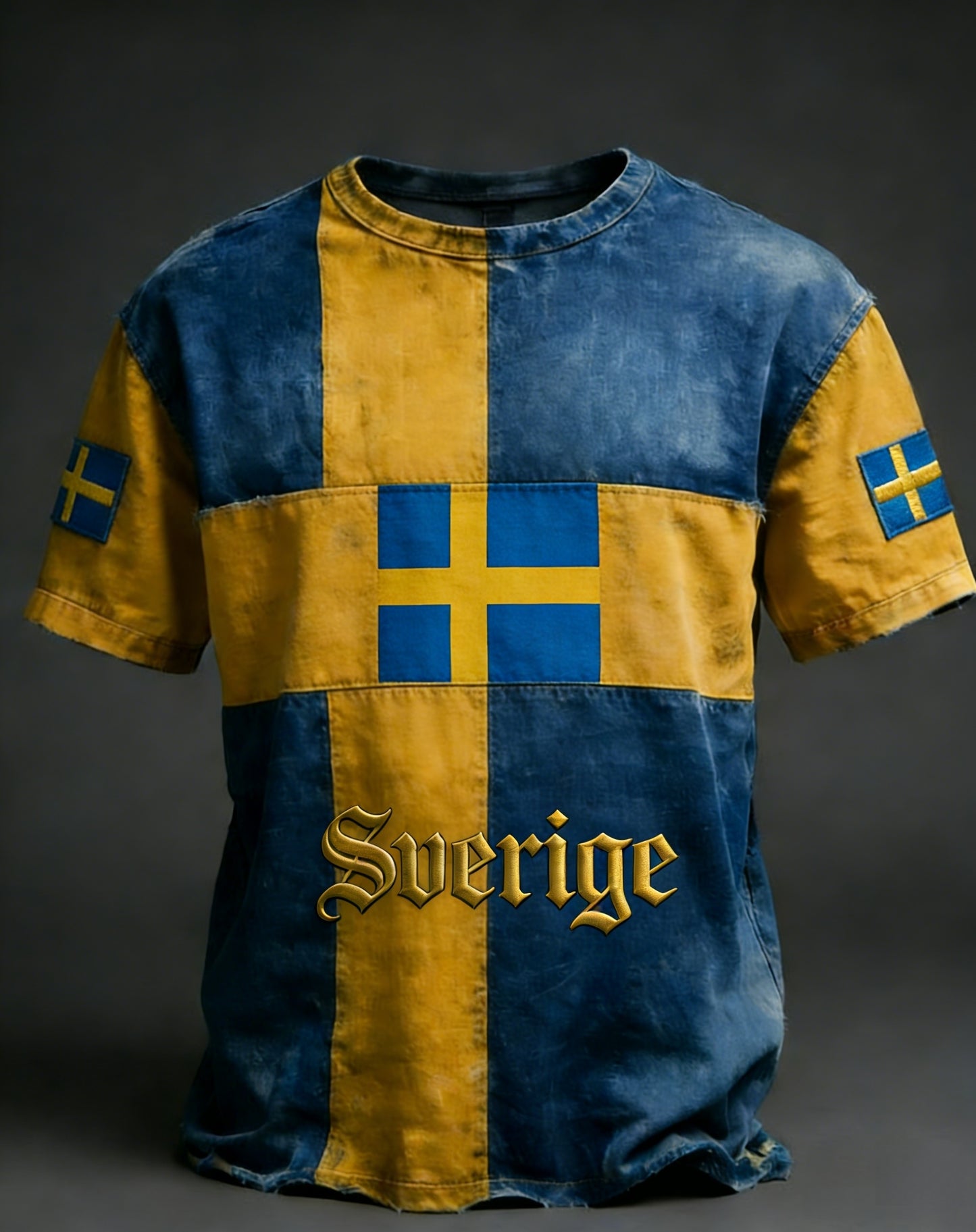 Herrretro vikingasvensk flaggmärke avslappnad t-shirt med korta ärmarna
