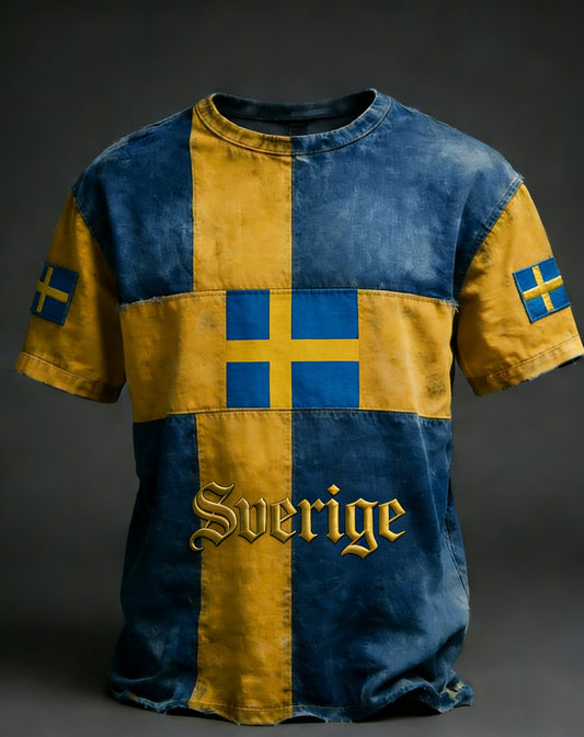Retro Viking svensk flaggemerke avslappet t-skjorte med korte ermer