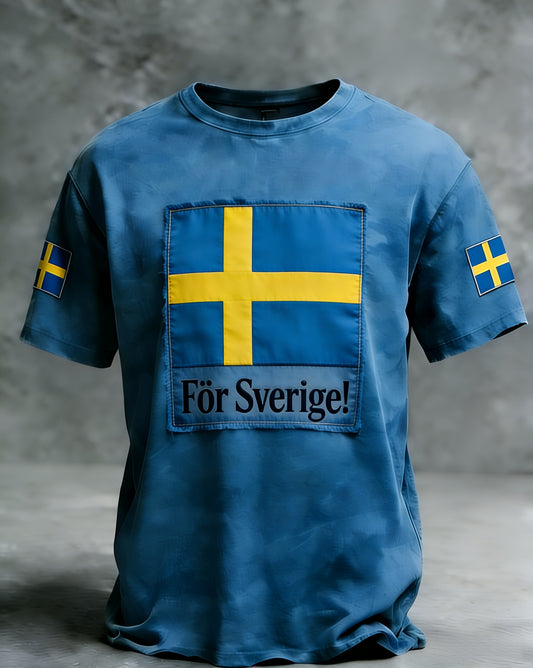 Retro Viking svensk flaggemerke avslappet t-skjorte med korte ermer