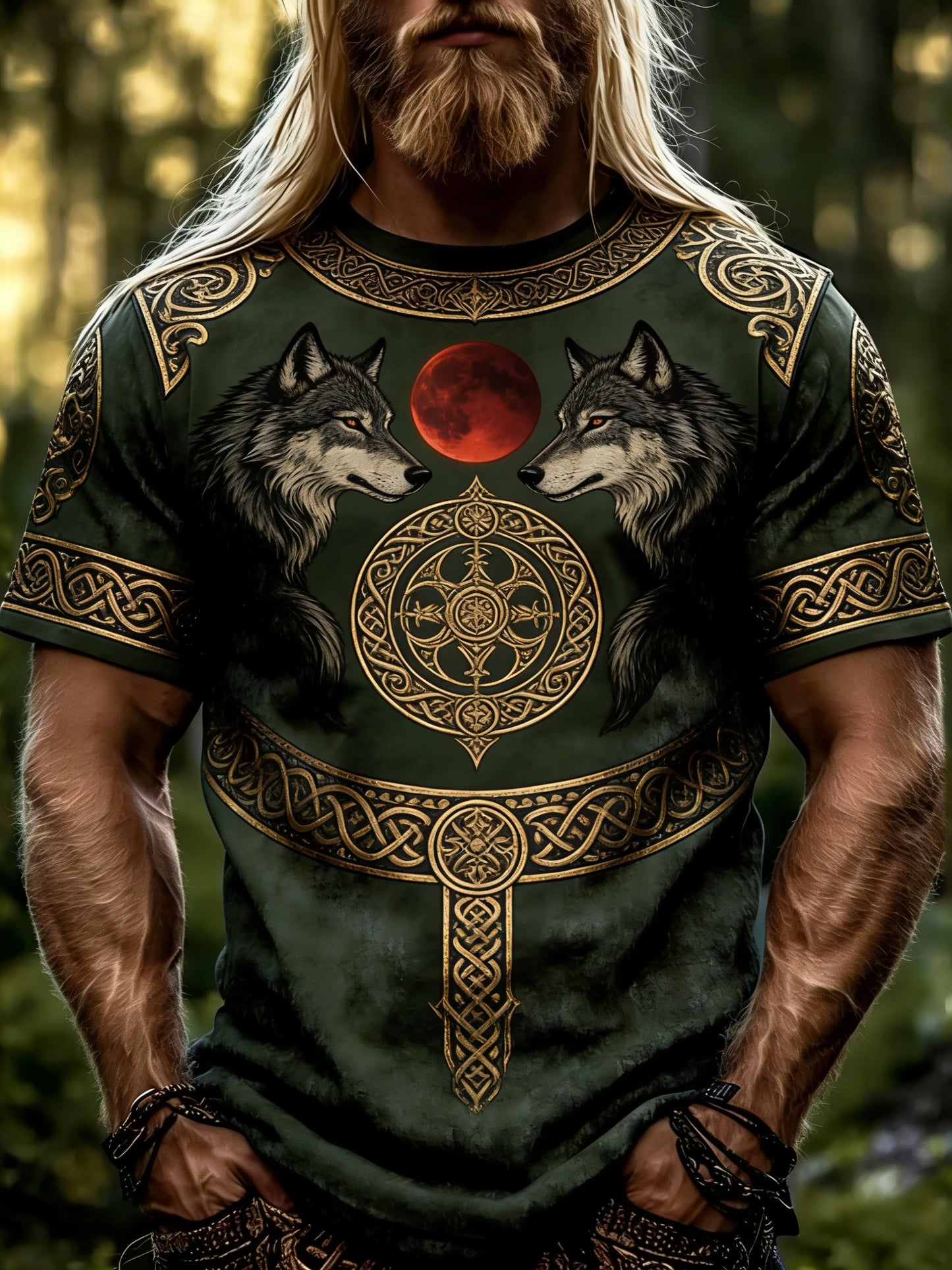 Mäns vikinga-tema tryckt T-shirt