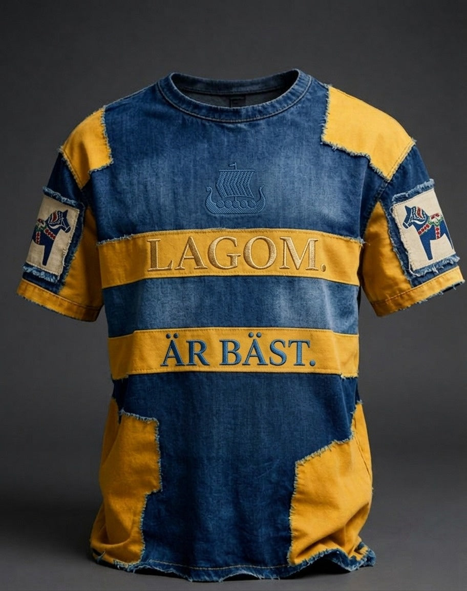 Herrretro vikingasvensk flaggmärke avslappnad t-shirt med korta ärmarna