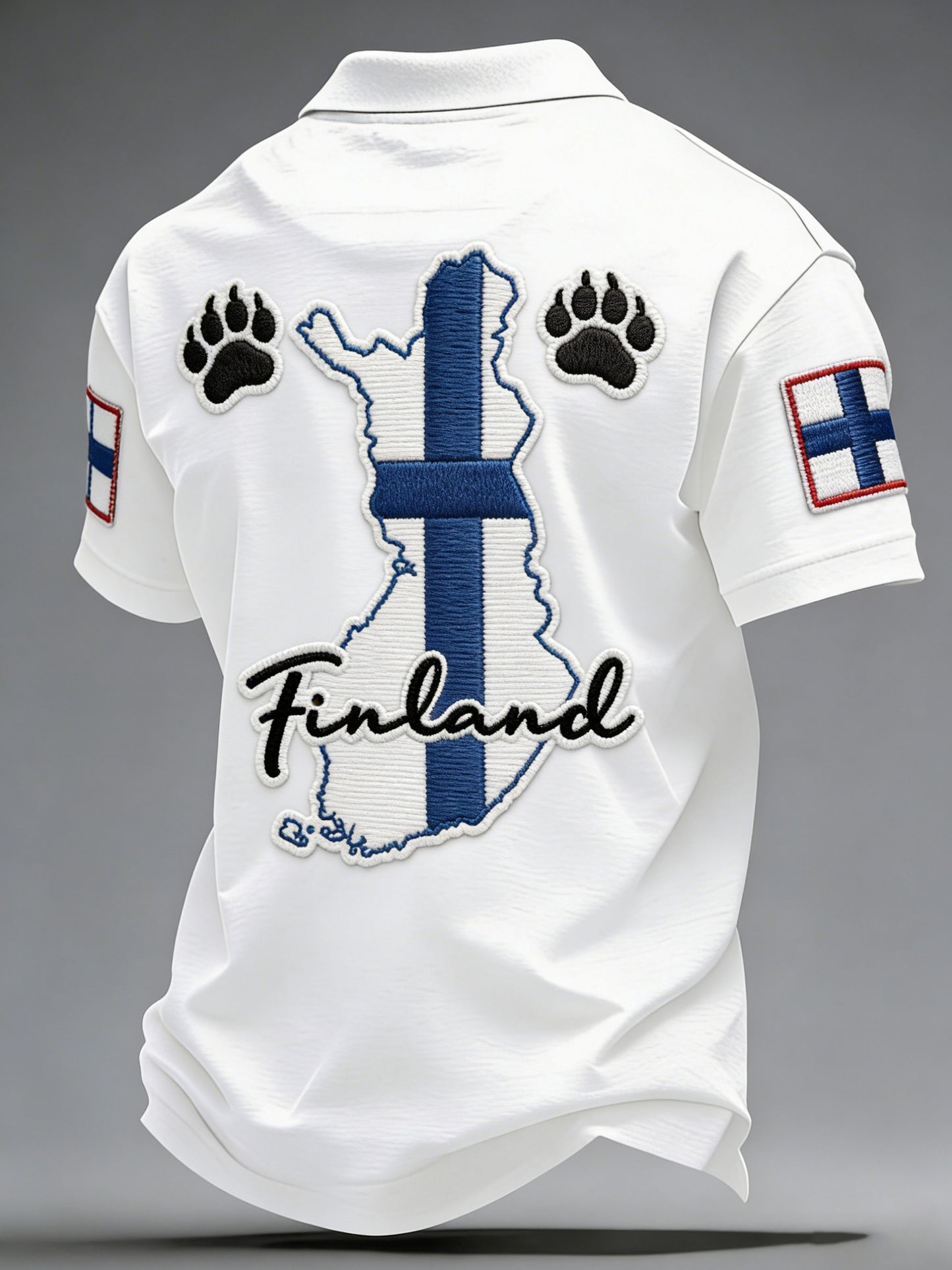 Herrpolo med finskinspirerad konstnärlig print