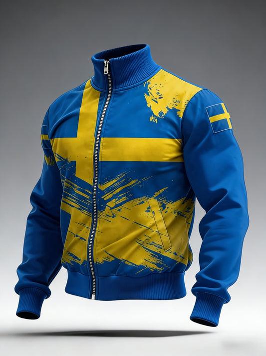 Retro viking svensk flaggemerke avslappet sporty jakke med ståkrage
