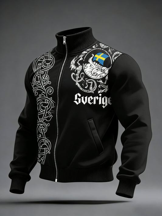 Retro viking svensk flaggemerke avslappet sporty jakke med ståkrage
