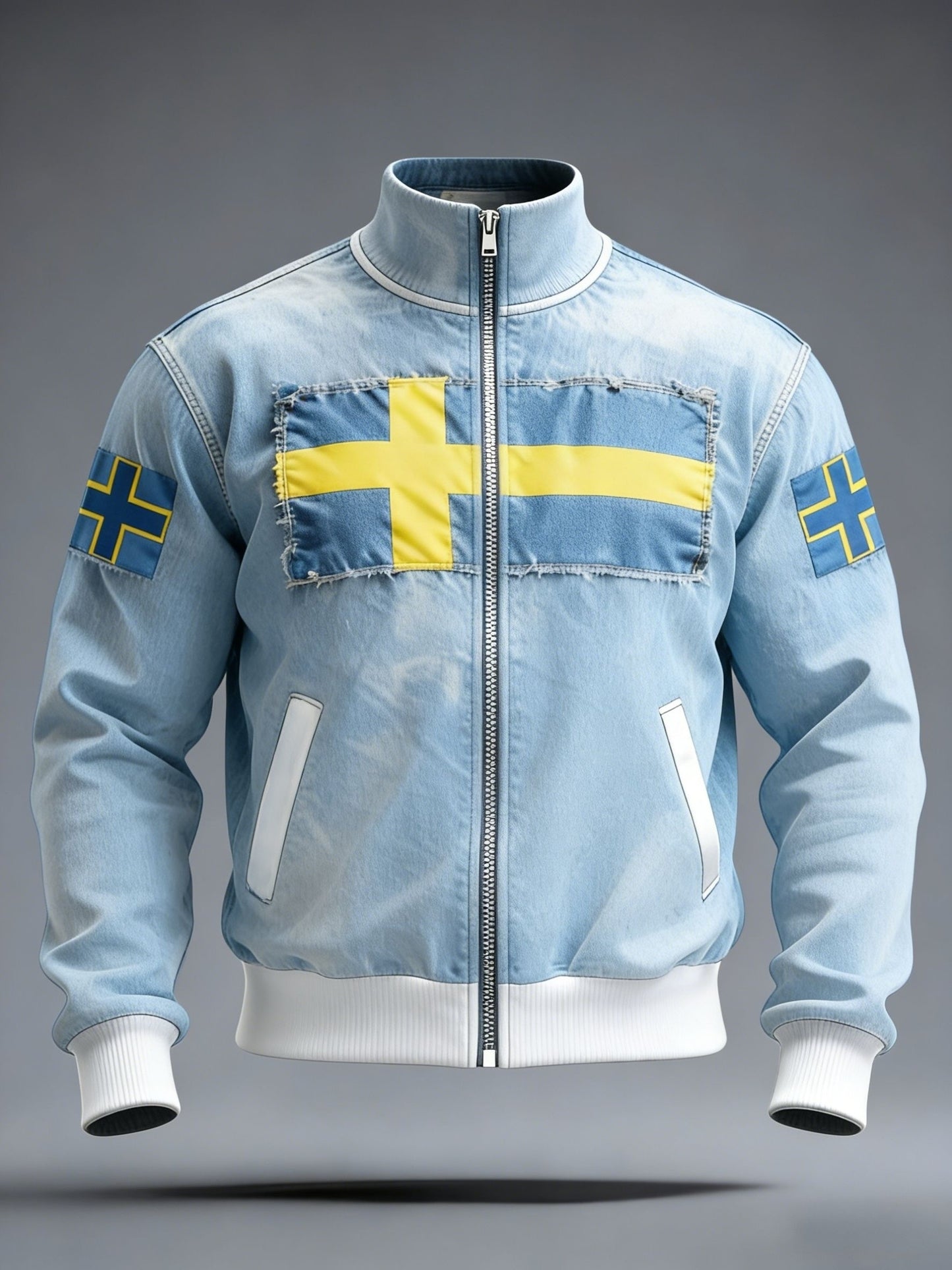 Retro viking svensk flaggmärke avslappnad sportig jacka med ståkrage