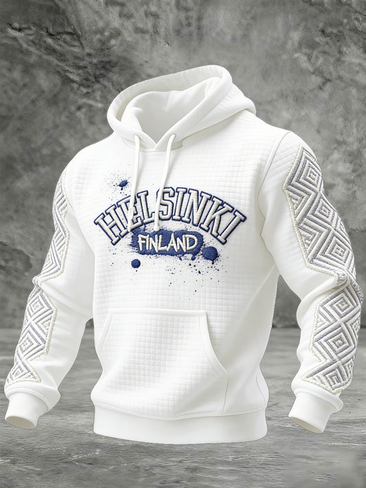 Hvit finsk 3D-printet Casual innsjekket bomullshettesweater