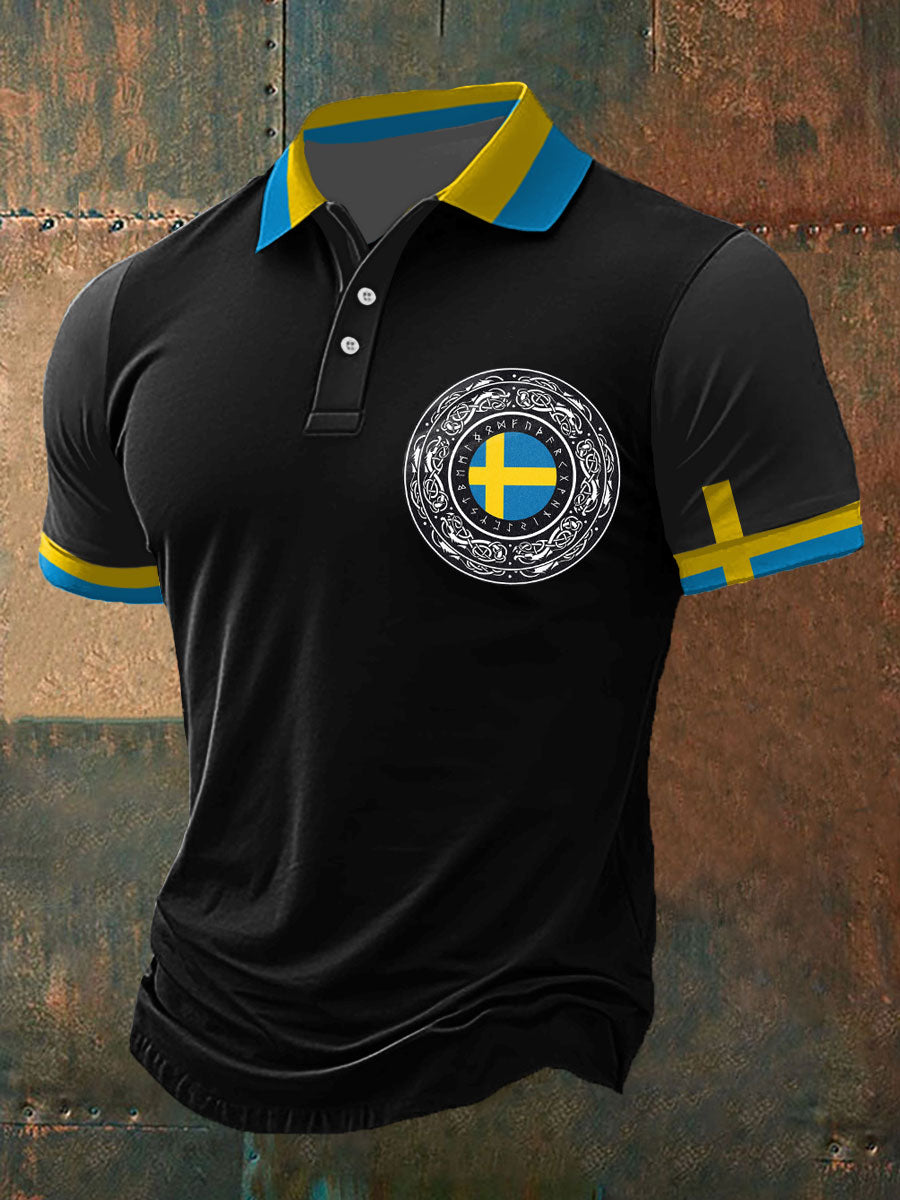 Mäns Sverige Viking Style Tryckt polo skjjorta
