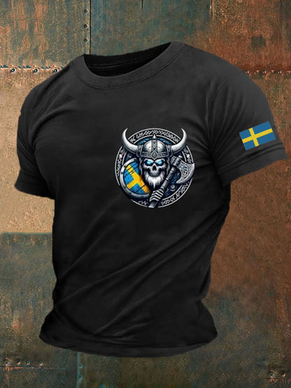 Mäns Sverige Viking Flagg Tryckt T-shirt
