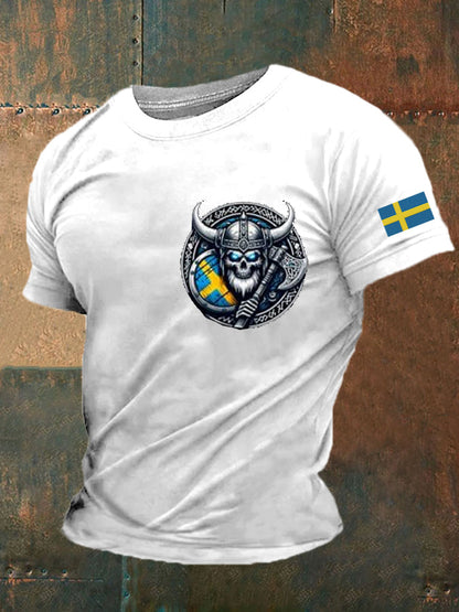Mäns Sverige Viking Flagg Tryckt T-shirt