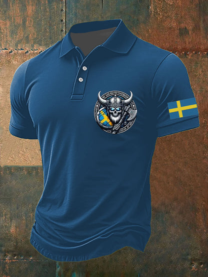 Herrpolo med svensk vikingastil och tryckt mönster