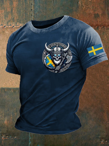 Mäns Sverige Viking Flagg Tryckt T-shirt