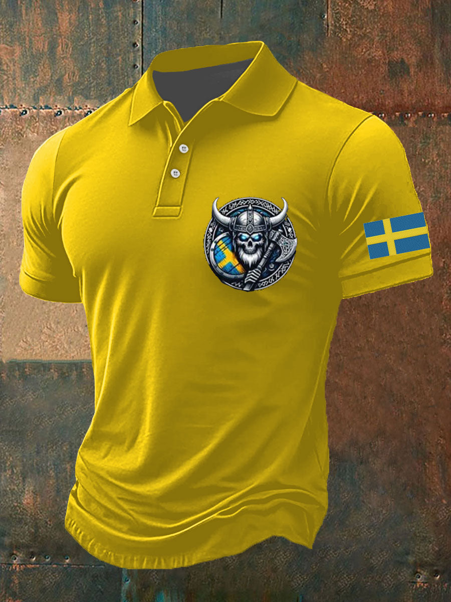Herrpolo med svensk vikingastil och tryckt mönster