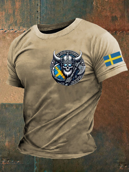 Mäns Sverige Viking Flagg Tryckt T-shirt