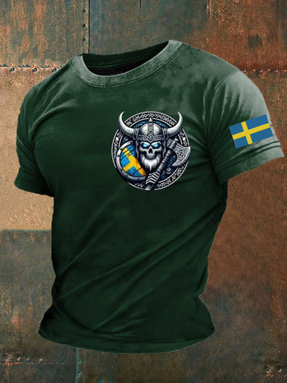 Mäns Sverige Viking Flagg Tryckt T-shirt
