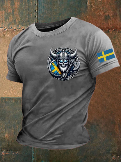 Mäns Sverige Viking Flagg Tryckt T-shirt