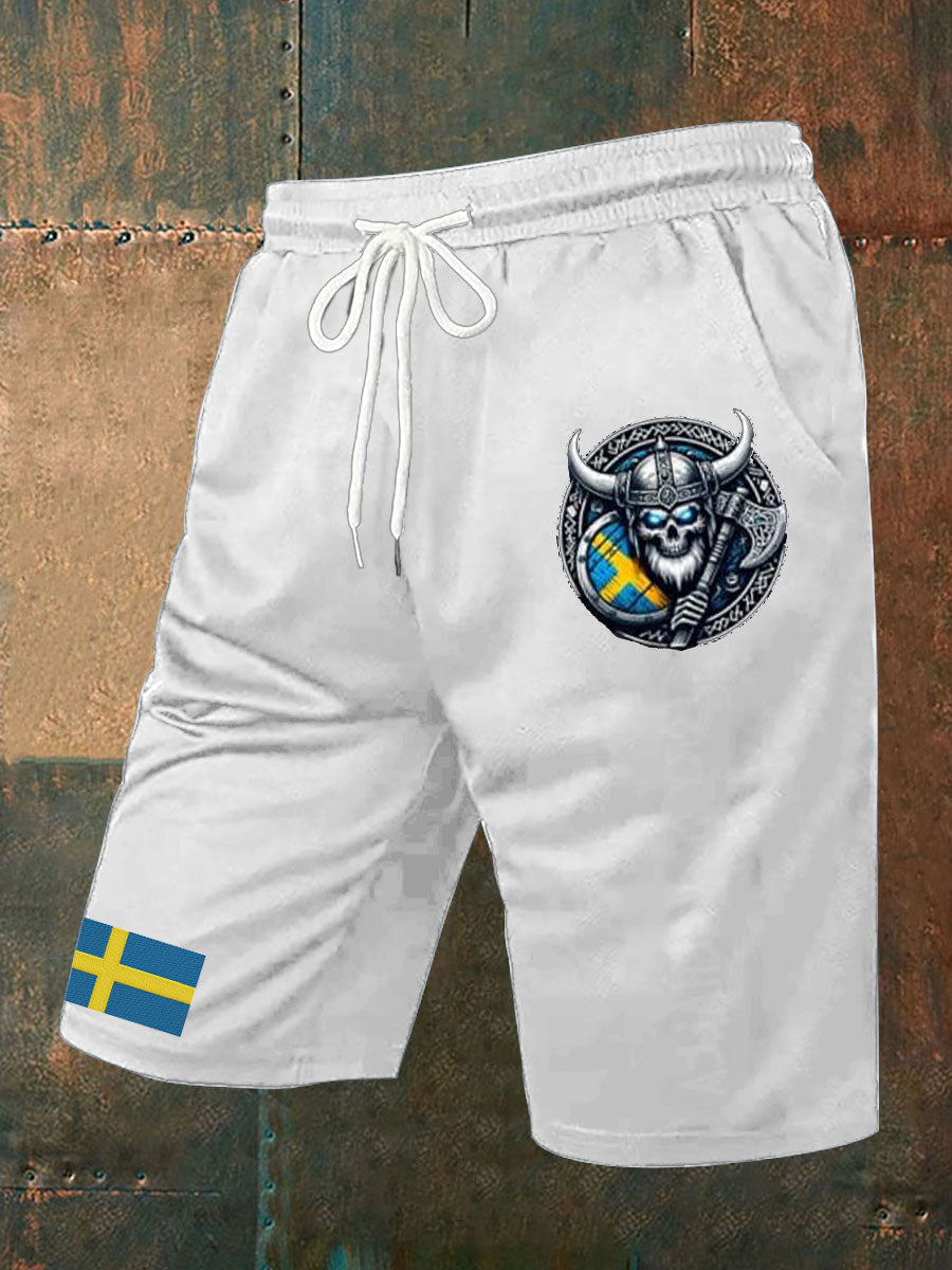 Mäns Sverige Viking Style Tryckta Shorts