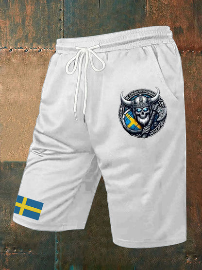 Mäns Sverige Viking Style Tryckta Shorts