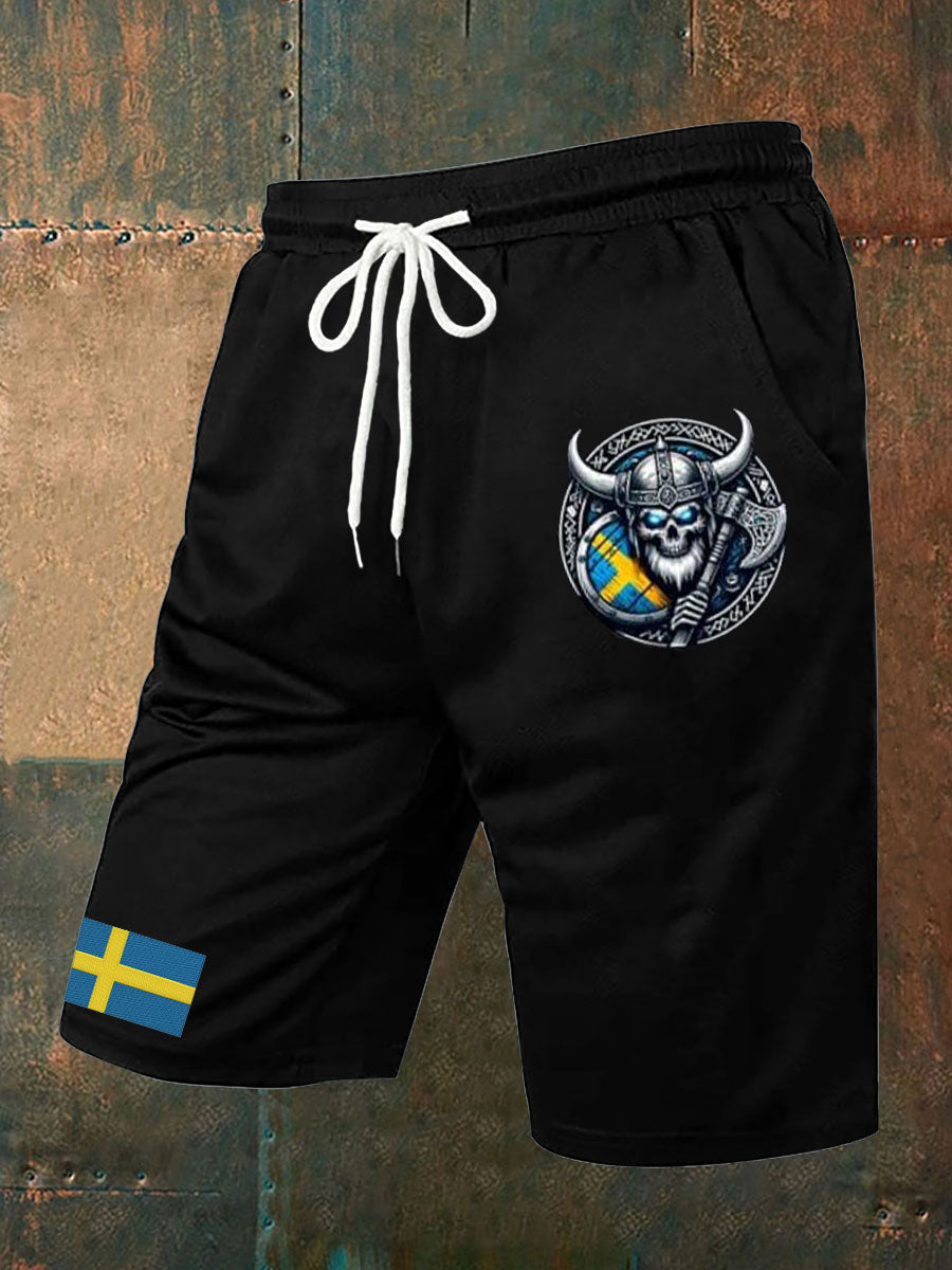 Mäns Sverige Viking Style Tryckta Shorts