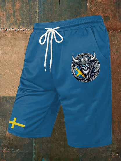 Mäns Sverige Viking Style Tryckta Shorts