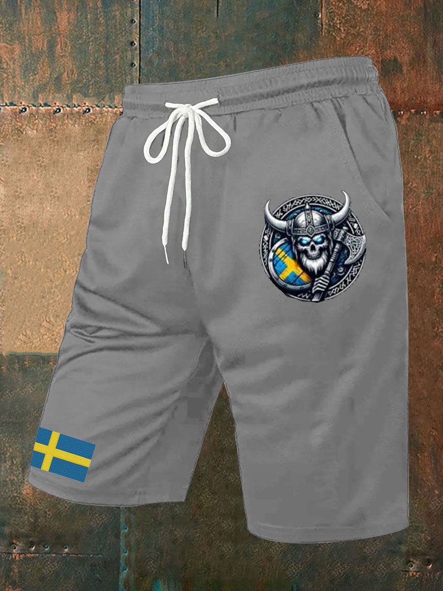 Mäns Sverige Viking Style Tryckta Shorts
