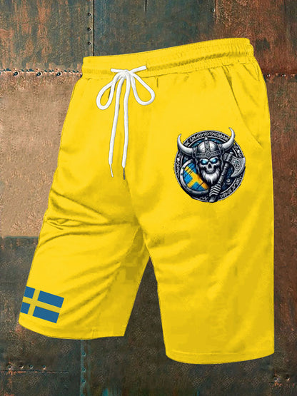 Mäns Sverige Viking Style Tryckta Shorts