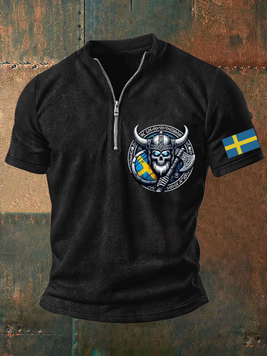 Herrens Sverige Viking Style Skull Tryckt topp