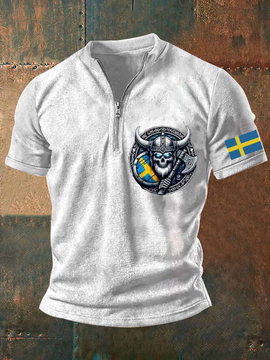 Herrens Sverige Viking Style Skull Tryckt topp