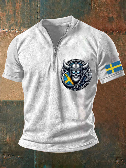Herrens Sverige Viking Style Skull Tryckt topp