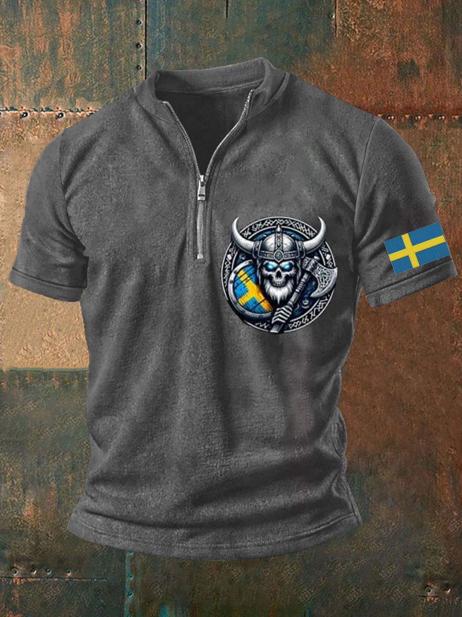 Herrens Sverige Viking Style Skull Tryckt topp