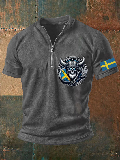 Herrens Sverige Viking Style Skull Tryckt topp