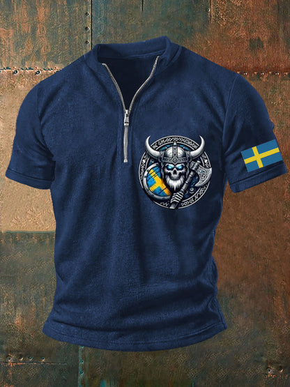 Herrens Sverige Viking Style Skull Tryckt topp