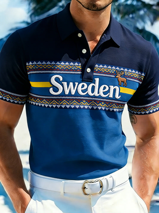 Avslappet polo med trykk for menn