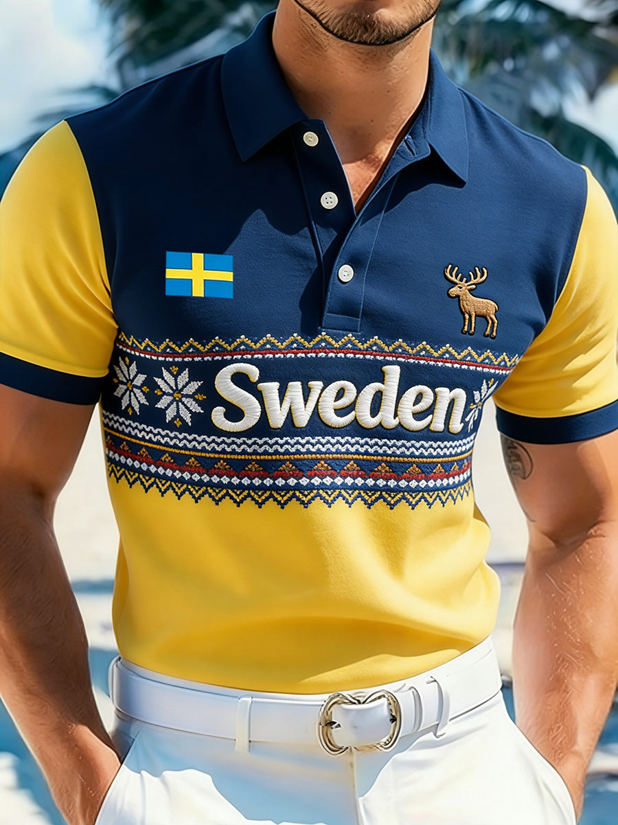 Herravslappad polotröja med tryck