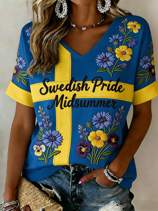 Retro Svensk Midtsommer Kunsttrykk Avslappet Topp til Dame