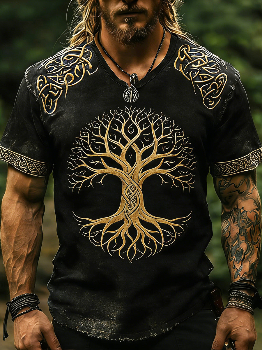 Vikingakonst tryckt vintage mode löst kortärmat t-shirt
