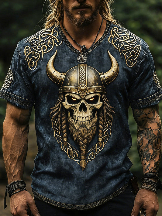 Vikingkunst trykket Vintage Fashion Løs Kort erme T-skjorte