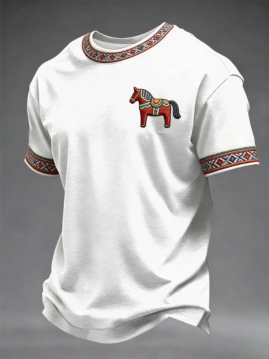 Mäns svenska Dala Häst Konst Valhalla T-shirt