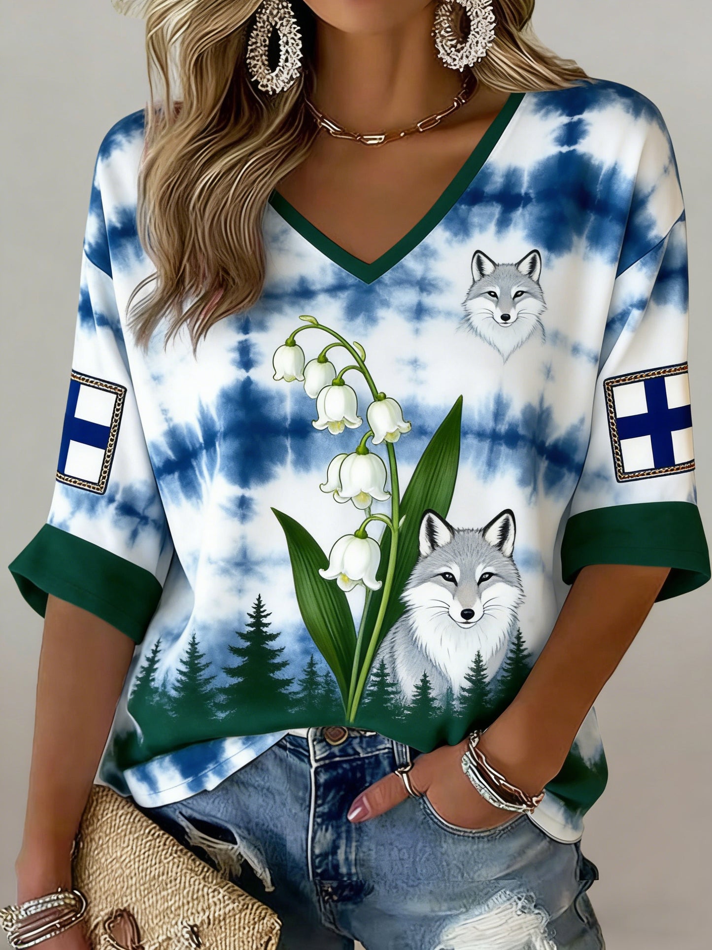 Damer Finlandsflaggans färgschema konsttryck T-shirt