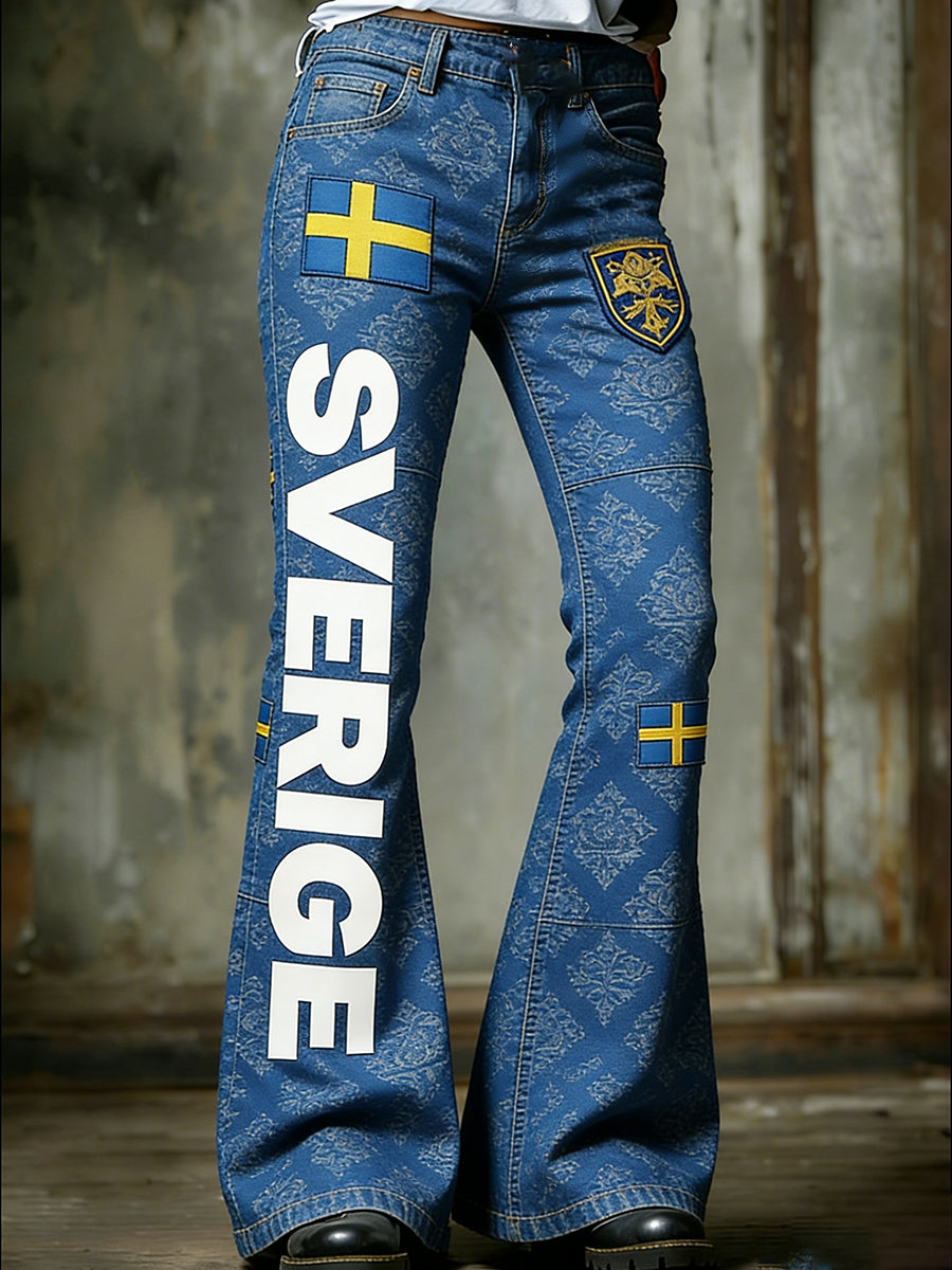 Retro svensk konsttryck avslappnade jeans