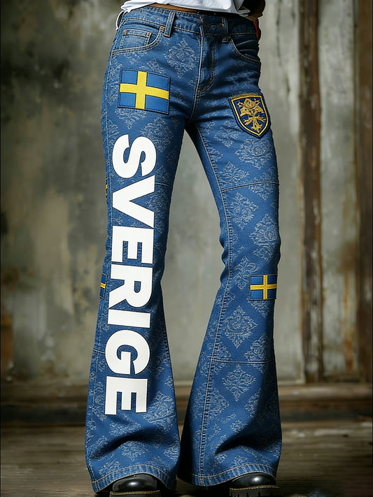 Retro svensk kunsttrykk avslappede jeans