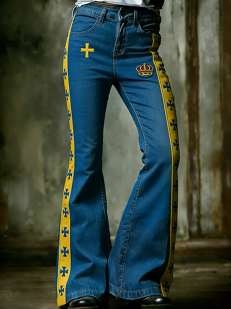 Retro svensk konsttryck avslappnade jeans